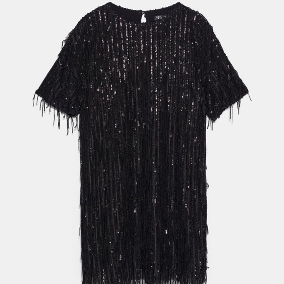 NWT Zara Festive Season black fringed sequin party dress - Picture 6 of 8